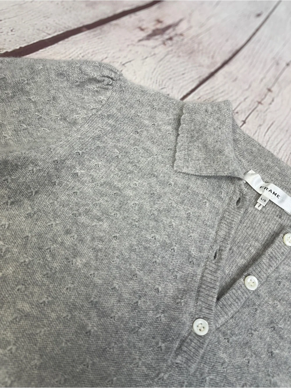 FRAME 100% cashmere soft light gray polo sweater, size L - Picture 5 of 16